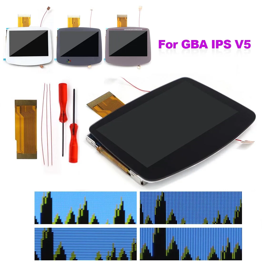 

HISPEEDIDO HD 720x480 для GBA, ламинированный IPS-экран V5 с высокой яркостью, комплект для замены экрана в Gameboy Advance, белый, черный, серый.