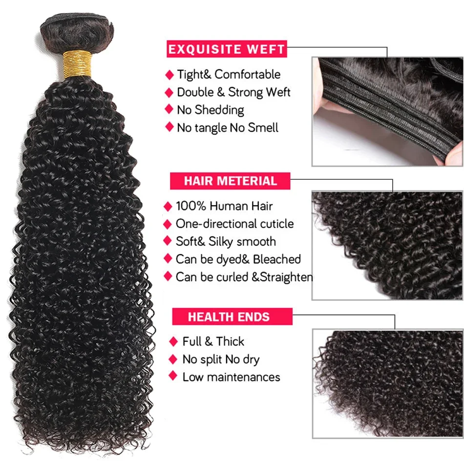 Indian Afro Kinky Curly Bundles 1/3/4PCS Human Hair Extensions Unprocessed Virgin Hair 100% Human Hair Weave Bundles Jerry Curl