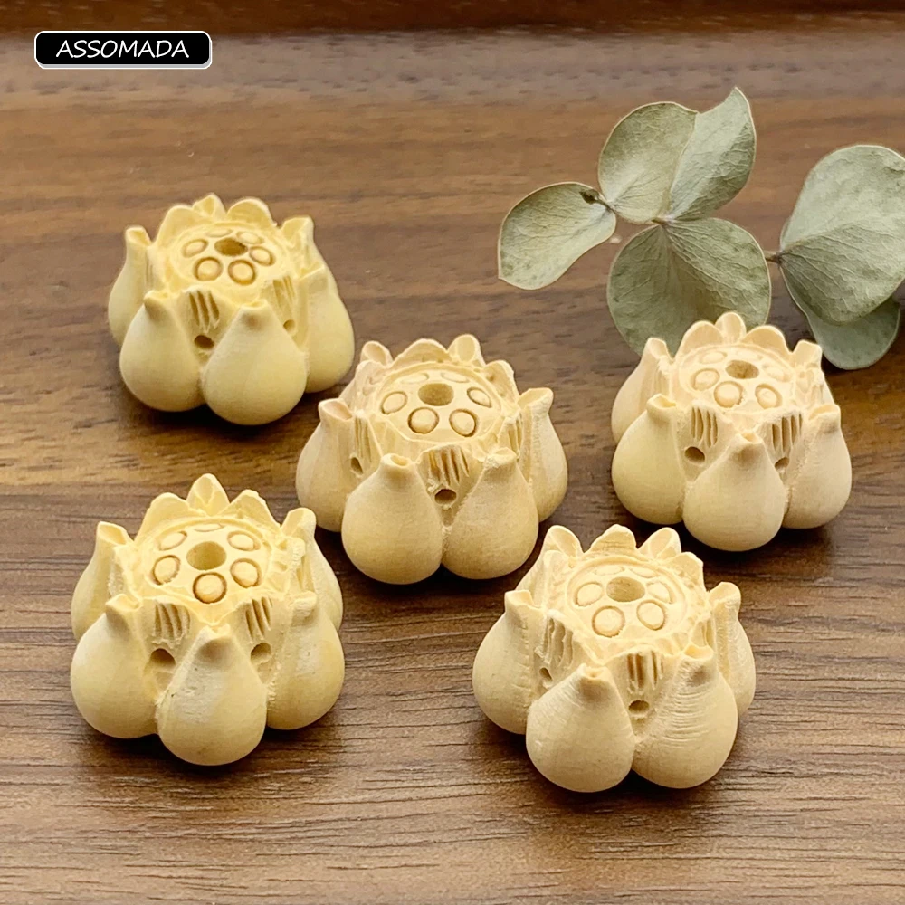 

Natural Manual Wood Lotus Bead For DIY KeyChain Necklace Bracelets Craftwork Carved Decoration Wooden Charms Jewerly Making Gift