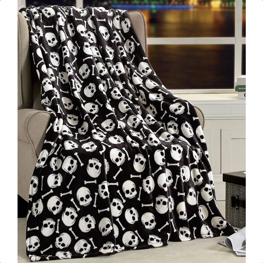 

Lightweight Throw Blanket Halloween Themed Soft Cozy and Plush Perfect for Lounging This Spooky Season 50 x 60 inches Skull Bon