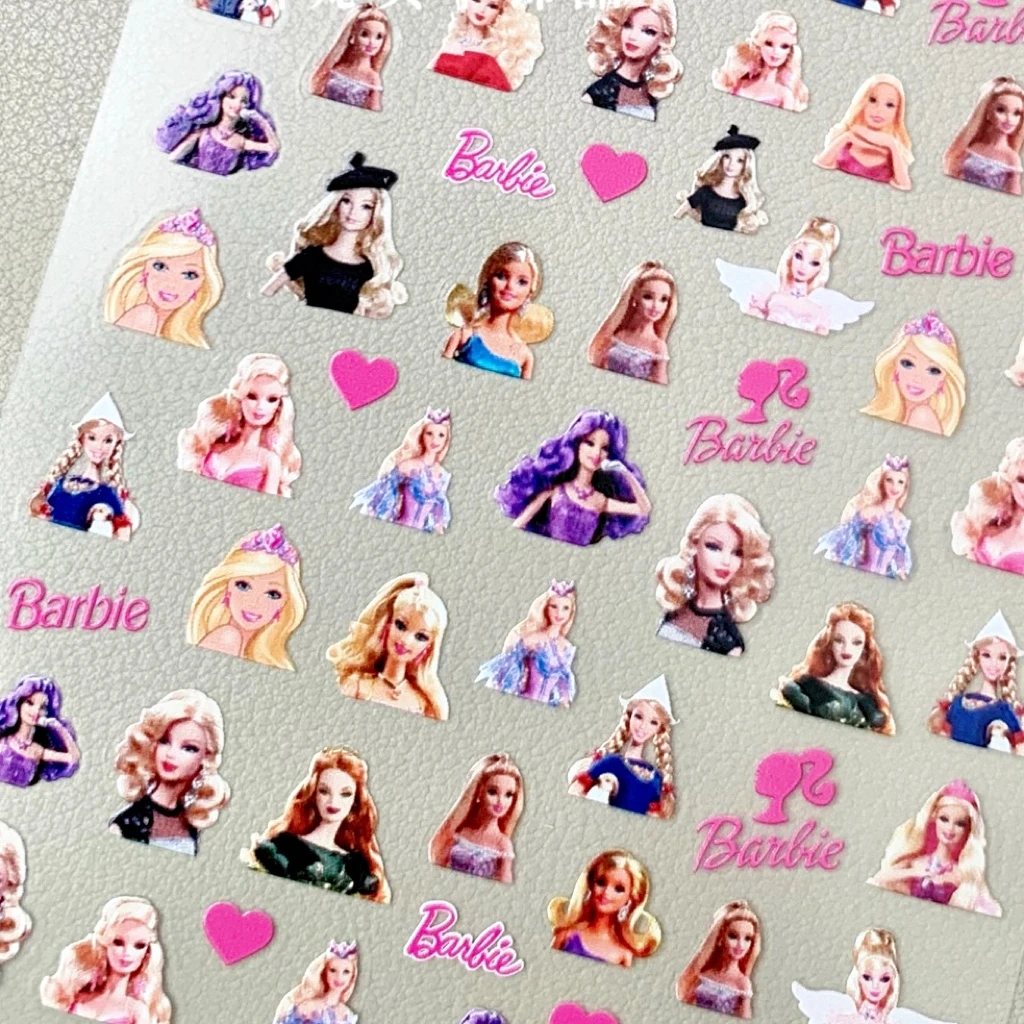 1 feuille d'autocollants pour les ongles style princesse Barbie, stickers adhésifs longue durée, mignon, rose, pur désir