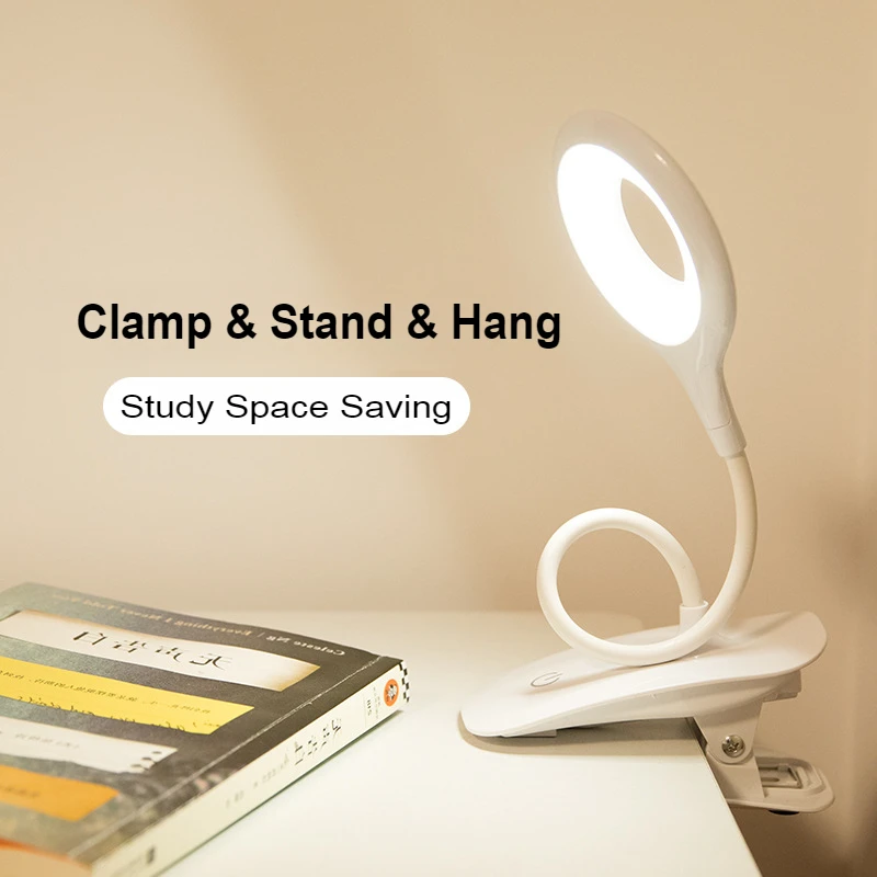

Portable Mini Desk Lamp, Clip-on Reading Light Charging & Plug in Trichromatic Light Change for Books Dorm Makeup Lighting