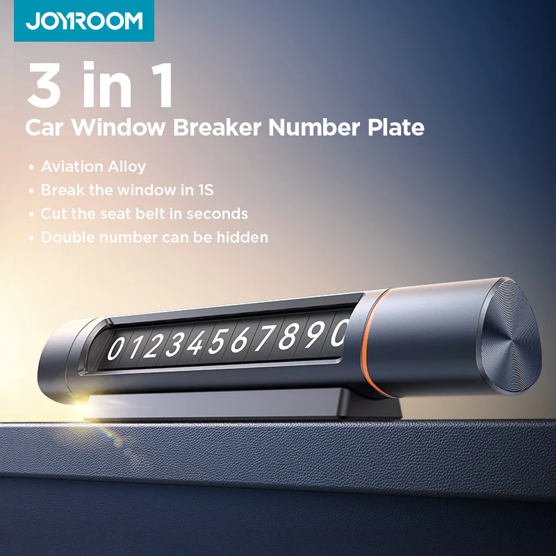 Joyroom 3 in 1 임시 주차 번호판, 자동차 창문 차단기, 안전 망치, 안전 벨트 커터, 자동차 주차 및 비상