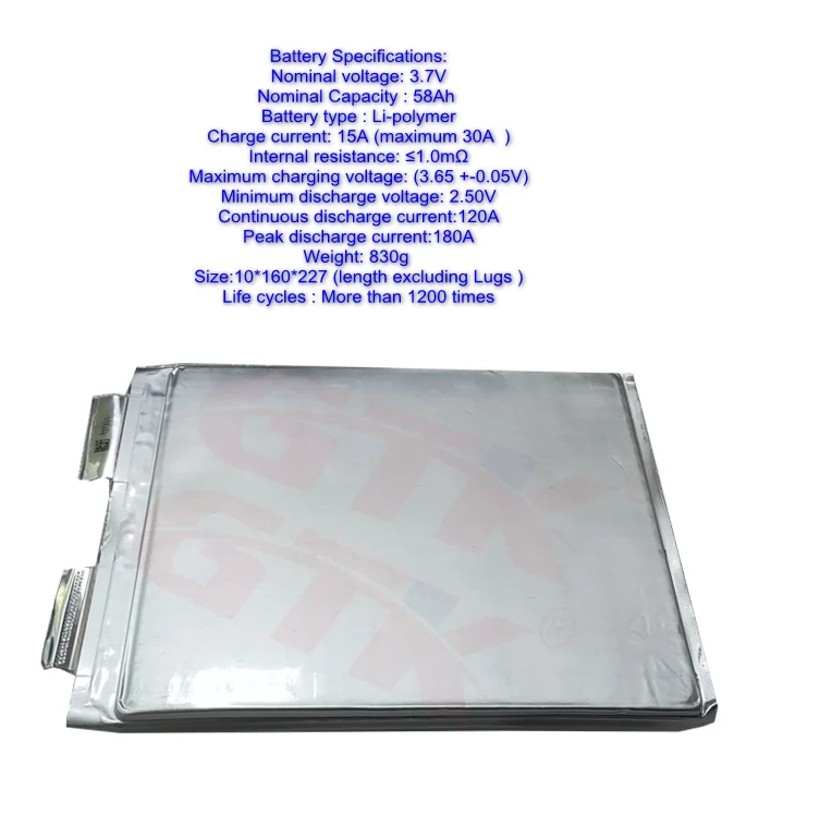 Gtk ternario 3,7 V 30Ah 40Ah 50Ah 60Ah li batería de iones de litio baterías rectángulo bolsa celular células lipo li-po paquete de polímero