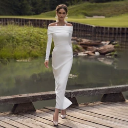 Elegant Wedding Dress Off the Shoulder Long Sleeeves Simple Wedding Gowns for Women 2024 Bride Ankle Length Pearls Bridal Dress