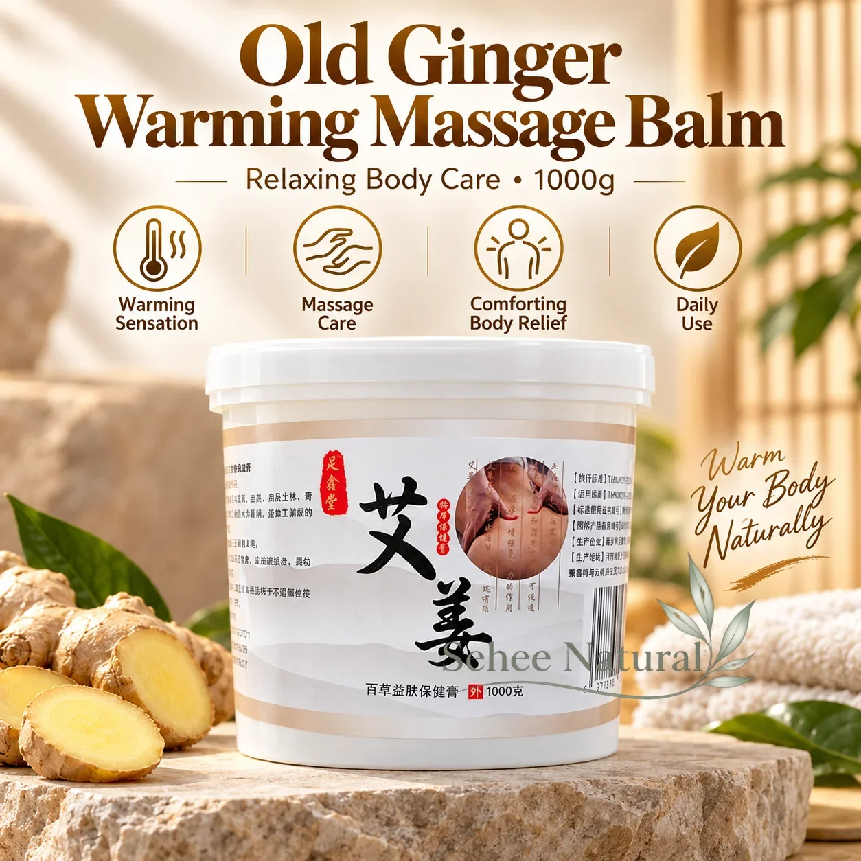 Mugwort Ginger Body Massage Cream Natural Herbal Warming Ointment for Shoulder Neck Body SPA Massage Skin Moisturizing Care 1kg