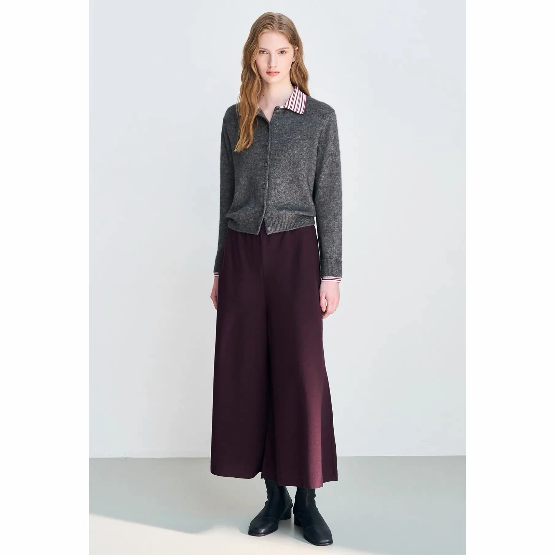 NingYao LAT26 Autumn Color Block Stripe Collar Splicing Fake Two-Piece Knitted Long Sleeve Open Cardigan Women's Commute Styl...