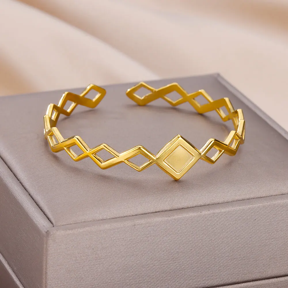 Knitting Bracelet for Women Men Gold Color Stainless Steel Bracelet Adjustable Handmade Cuff Bangles Femme Luxe Charm Jewelry