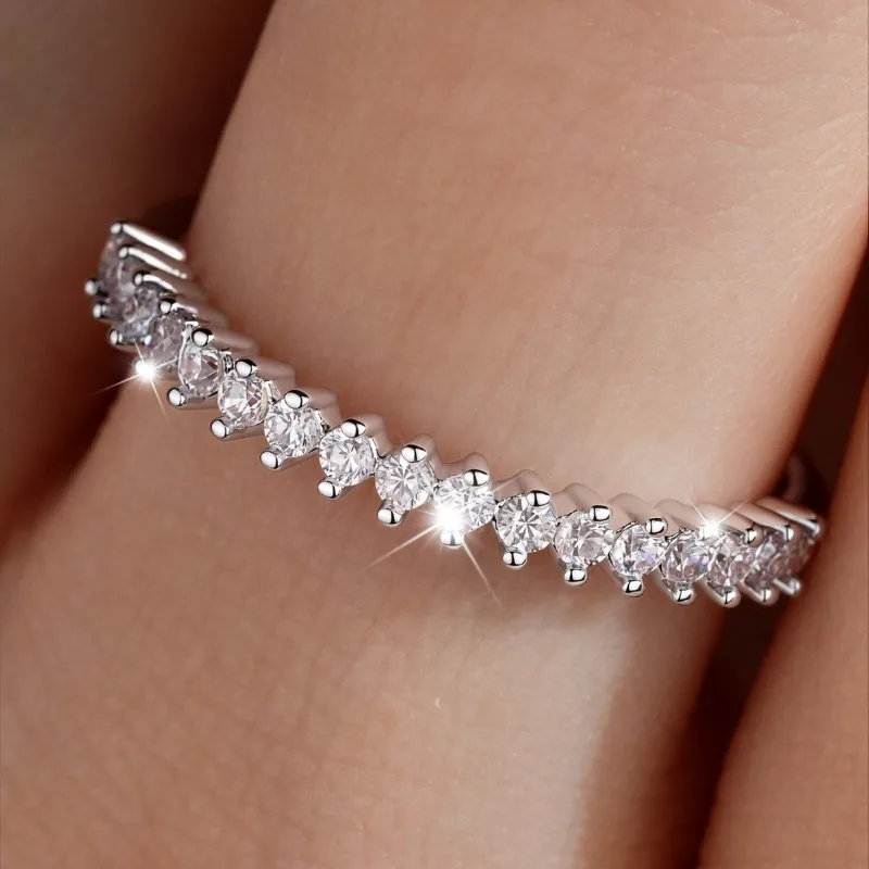Fashion inlaid zircon women's ring, single-row shining zircon index finger ring, daily versatile commuting