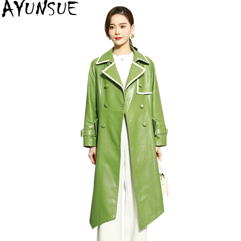 AYUNSUE Kurtka Damska z Naturalnej Skóry 2025 100% Skóra Owcza Kurtki Damskie Wiosna Jesień Odzież Długa Косуха Женская Casual