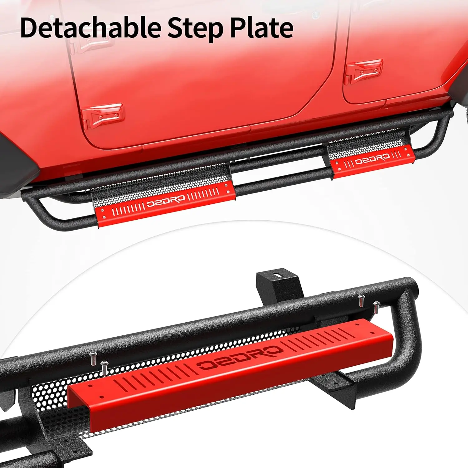 لوحات الجري المتوافقة مع 2007-2018 Jeep Wrangler JK Unlimited JKU 4 أبواب، قضبان خطوات جانبية متدلية، شريط Nerf باللونين الأسود والأحمر
