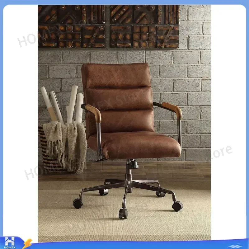 Vintage Brown Rotating Office Chair Ergonomic Computer Desk Chair with Five Star Base Swivel Home Study Gaming Seat