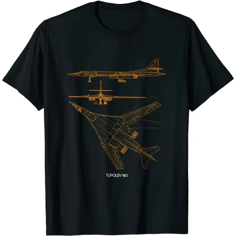 Russian Military Aircraft Tu-160 White Swan Bomber Line Art T-Shirt. Summer Cotton Oversized Streetwear Men T Shirt New