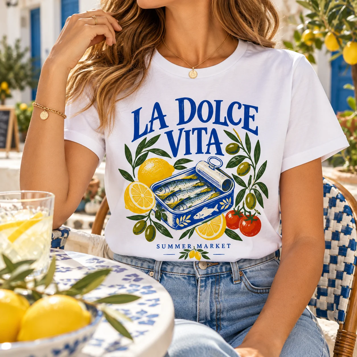 100% Heavyweight Pure Cotton Women's T-Shirt Sardine Lemon Graphic Tee Oversized Casual Summer Holiday Short Sleeve Top