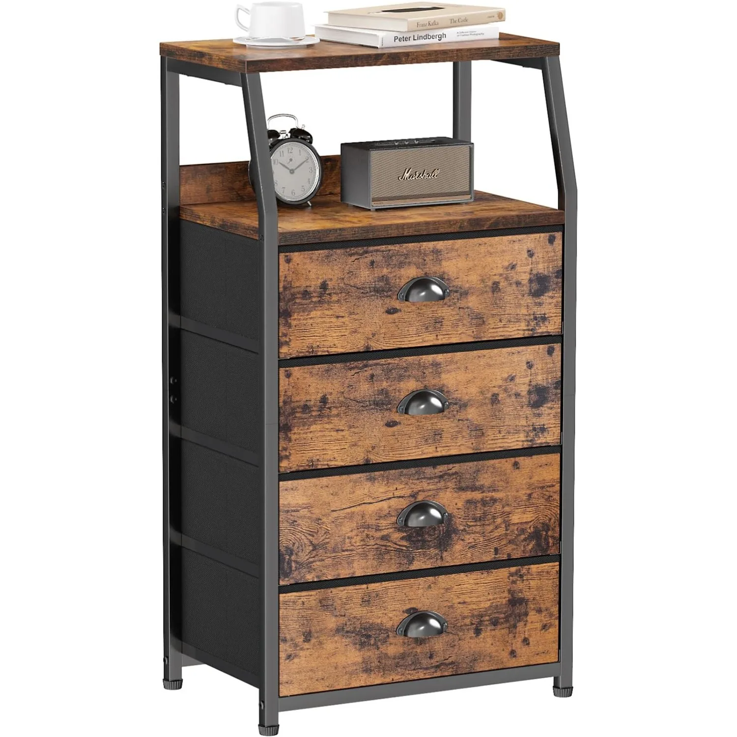 

Night Stand, Tall 4 Drawers Dresser for Bedroom, Hallway, Nursery, Closet Organizer, Nightstand Bedside Table Furniture