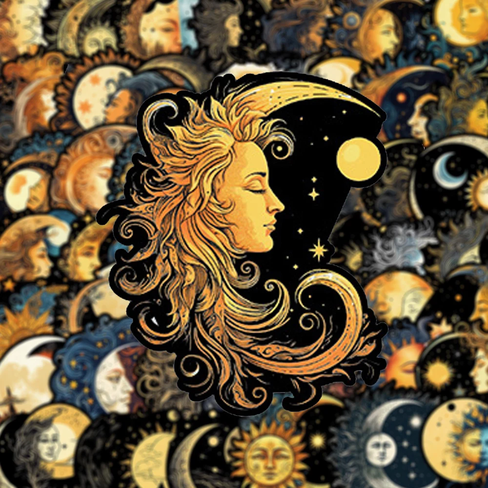 10/30/50pcs Gothic Retro Art Moon Sun Aesthetic Stickers Decals DIY Skateboard Scrapbook Phone Car Cool Cartoon Graffiti Sticker