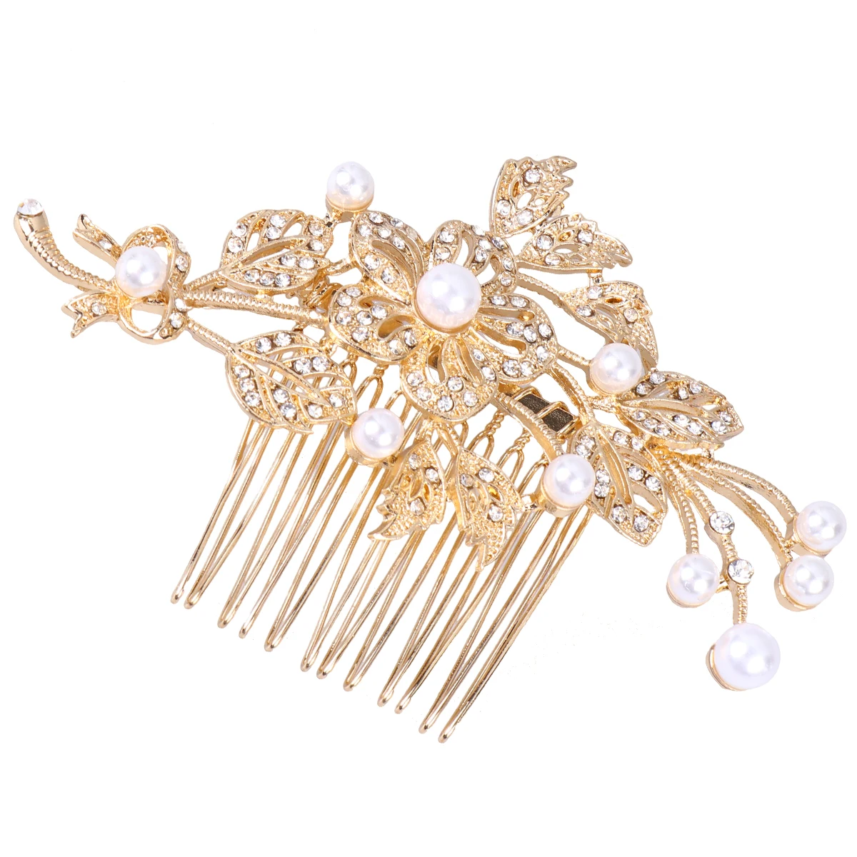 

Rhinestone Diamond Flower Hair Comb Pearl Bridal Headdress Wedding Dance Dinner Accessories Pins for Women Elegant Style