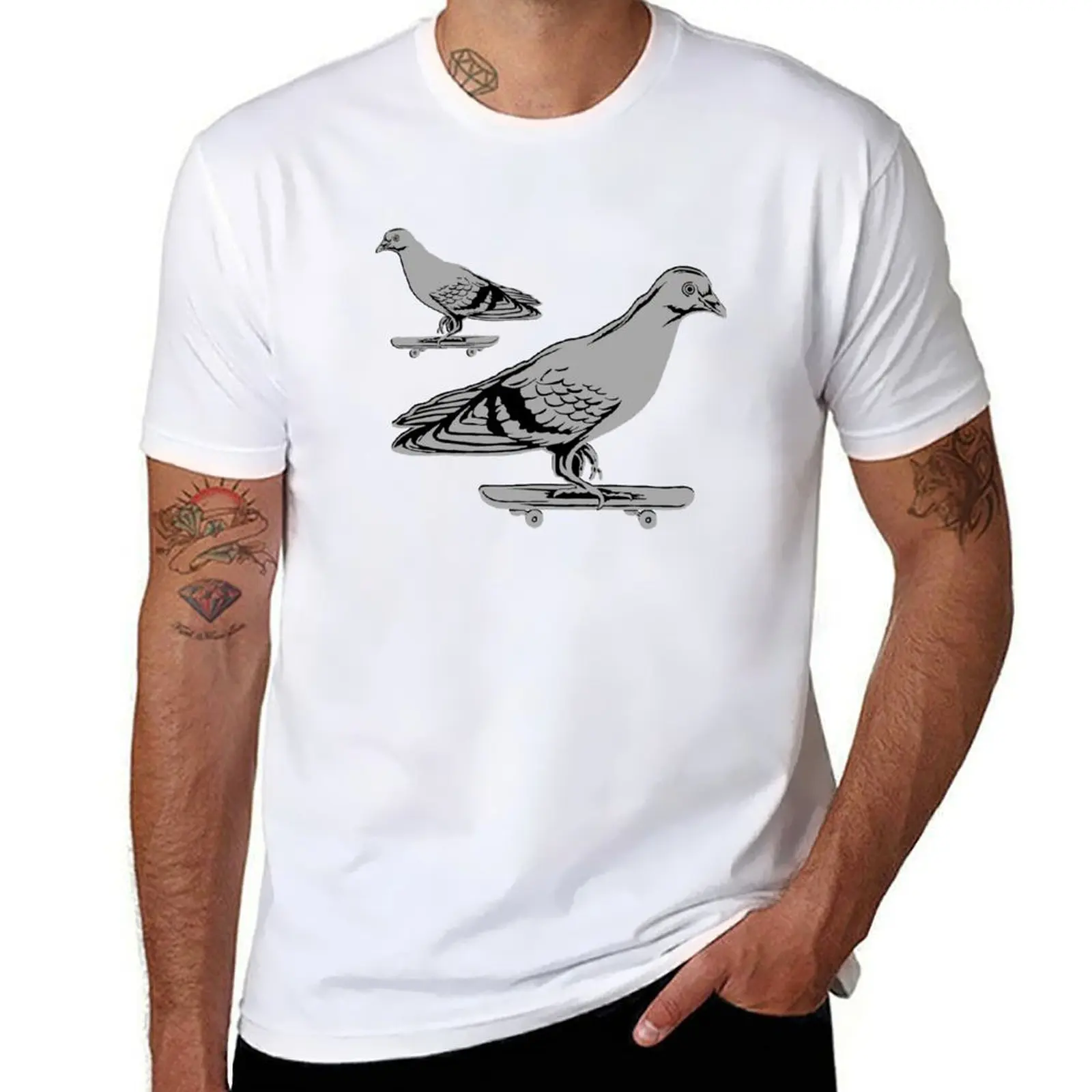 

Skateboarding pigeons T-Shirt man t shirts high quality luxury brand funny t shirts cotton T-Shirt