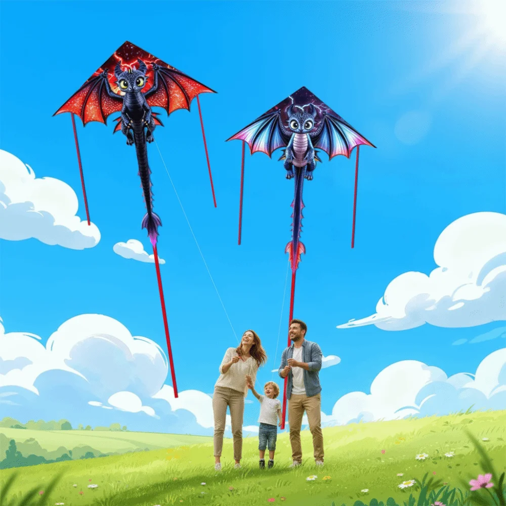 جديد سهل الطيران الكرتون التنين طائرة ورقية كبيرة التيروصور الأطفال طائرة ورقية Ripstop 100 متر طائرة ورقية خط في الهواء الطلق لعبة طائرة رحلات الأسرة