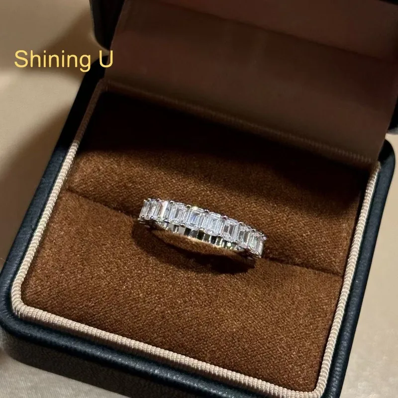

Shining U 925 Sterling Silver Emerld Cut High Carbon Daimond Gems Ring for Women Fine Jewelry Cleanfit