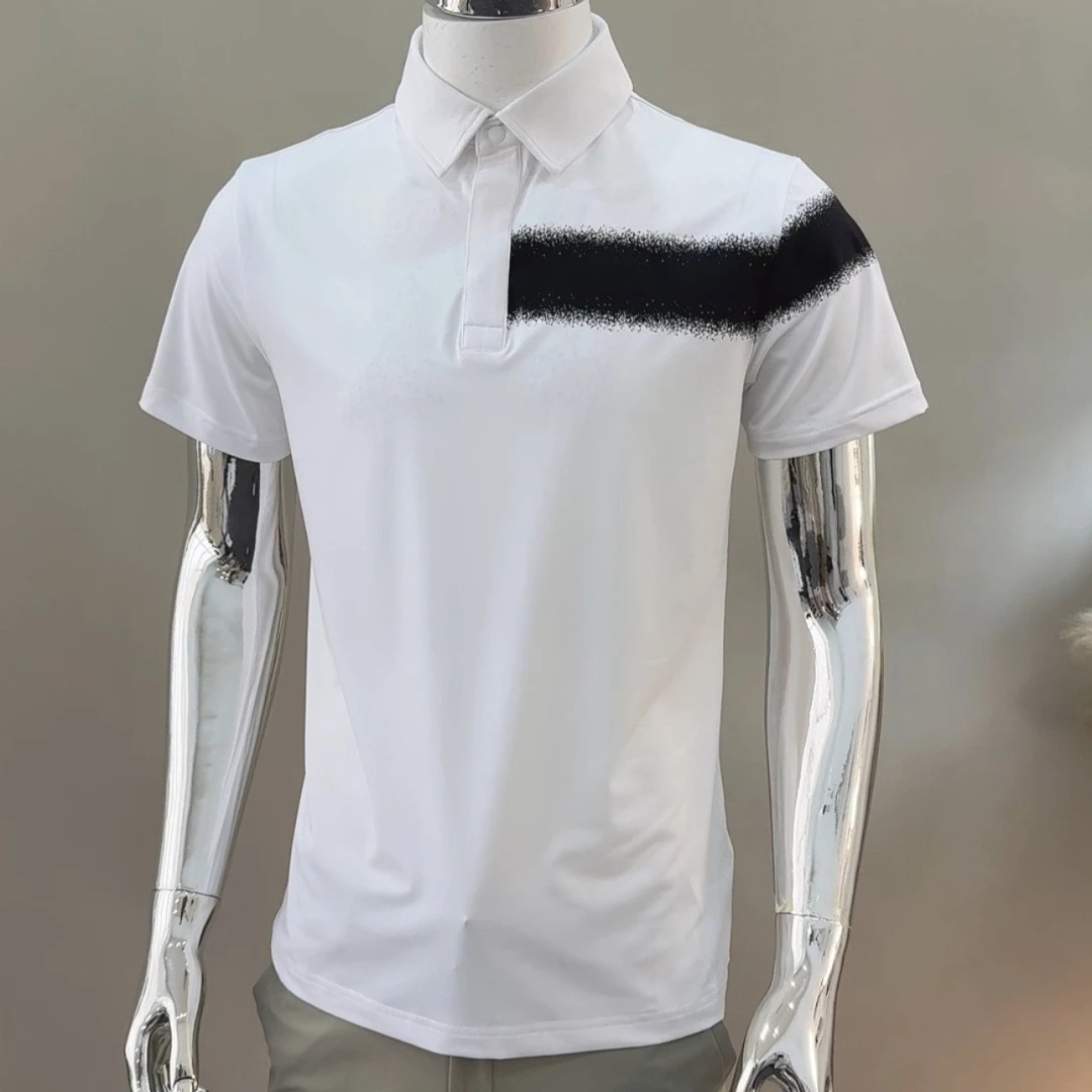 Men's Golf Short Sleeve Polo Shirt 2026 Fall New Original Korean Colorblock Casual Sporty Breathable QuickDry Polyester Stretch