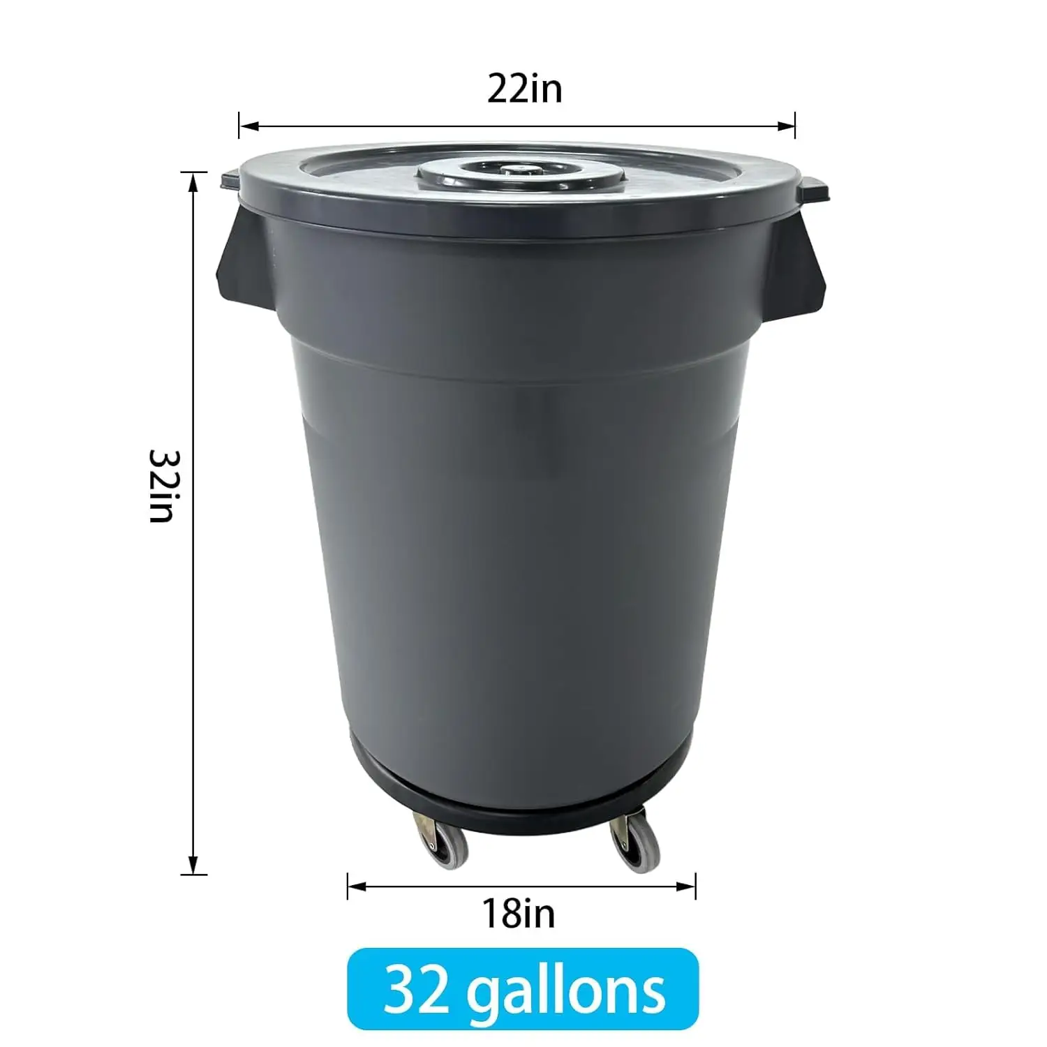 32 Gallon Outdoor Trash Can, Outdoor Trash Can with Lid and Wheels, Commercial Trash Cans Suitable for Restaurants, Kitchens and Courtyards