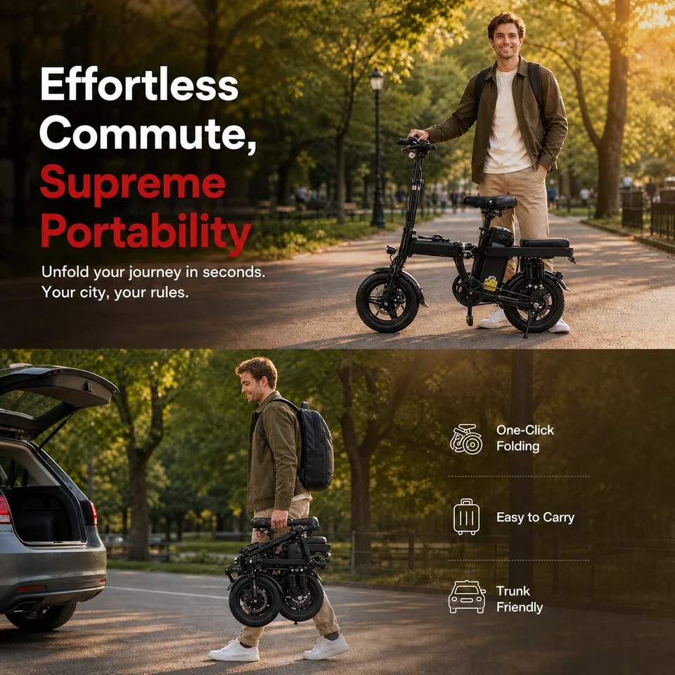 This Adult Folding Electric Bicycle Features a 500-watt Motor, a 48-volt 15-amp-hour Battery, 14-inch Tires, and a Maximum Range image 6