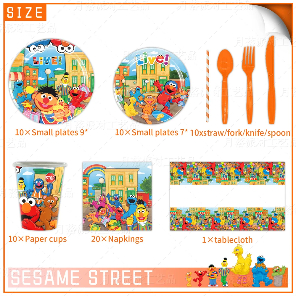 Cartoon Sesame Street Theme Birthday Party Supplies Kids Disposable Tableware Baby Shower Background For Children Gifts Decor