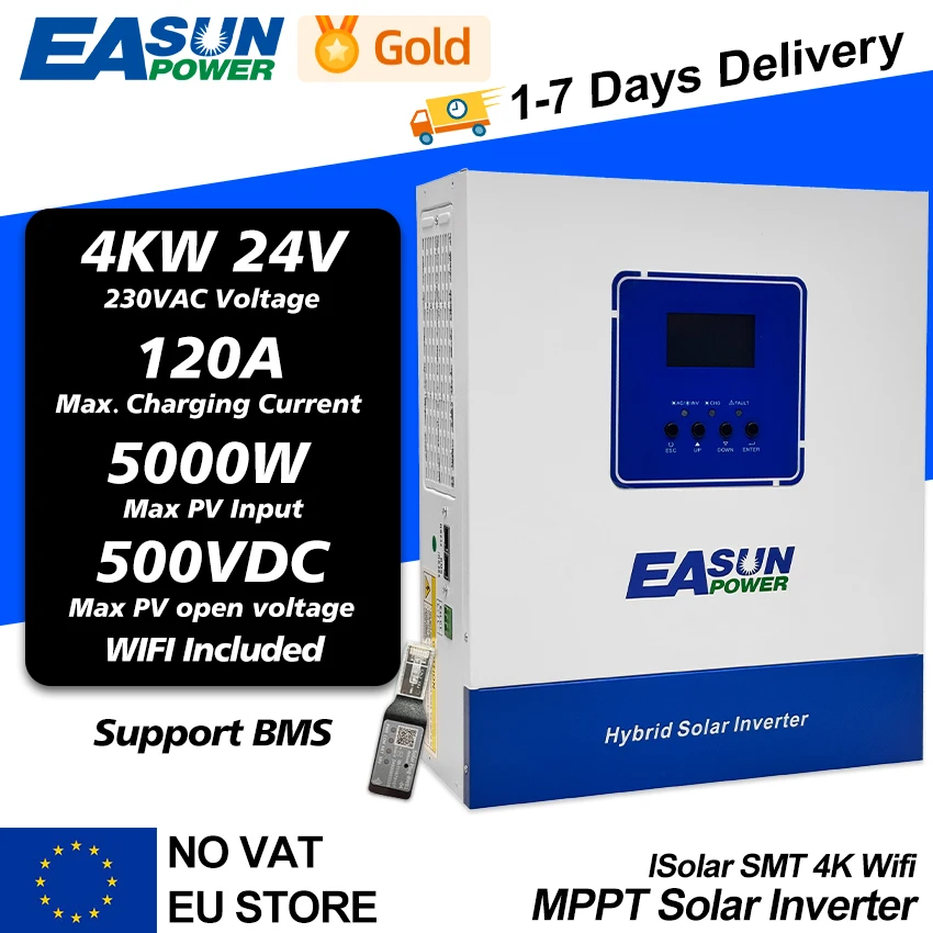 Easun Power Mppt Hybride Zonne-Energie Omvormer 6.2kw 48V 4kw 24V 2kw 12V Off Grid Pure Sinus 220V 230V 120a 80a Oplader Met Wifi