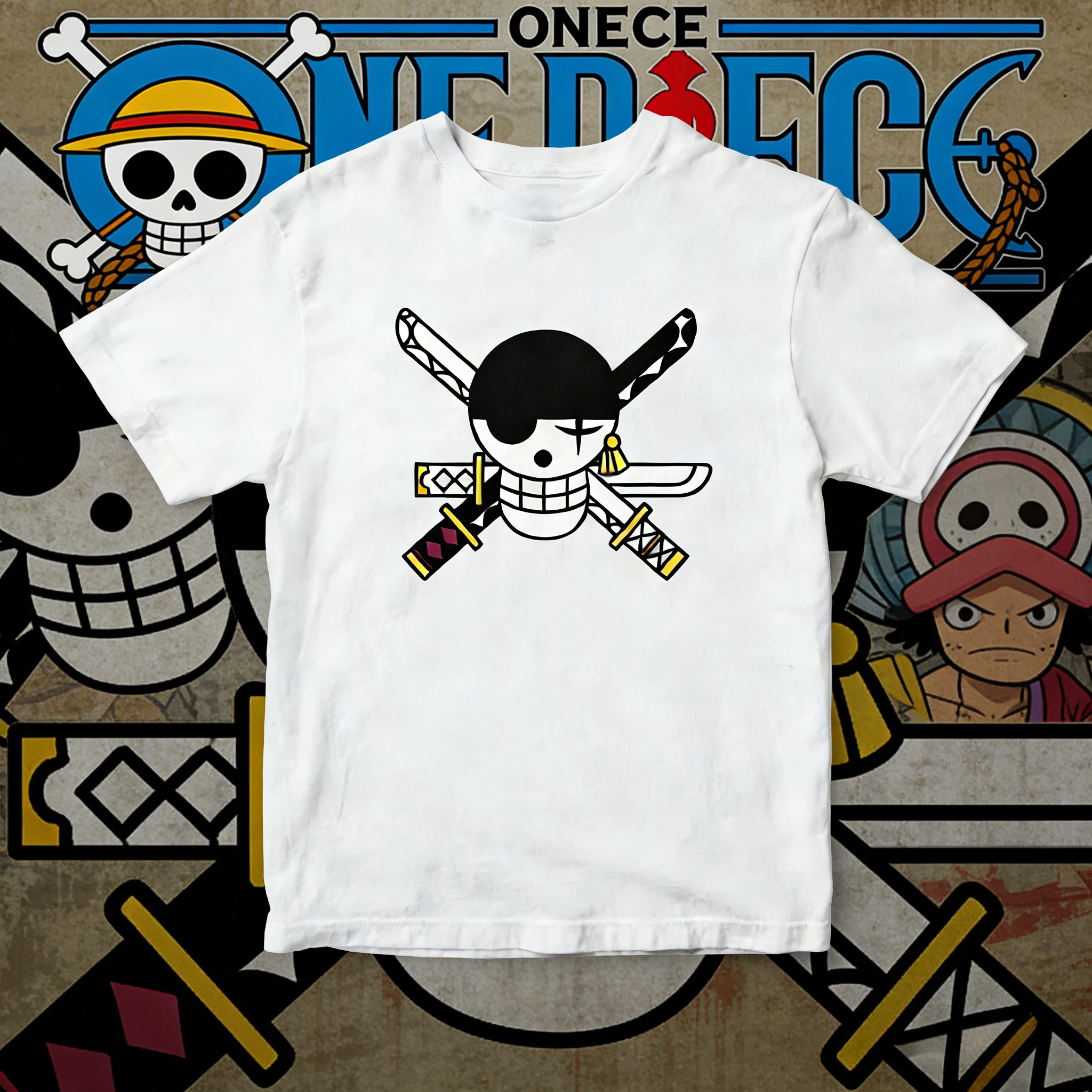 2026 Sommer One Piece Roronoa Zoro Totenkopf-Print Baumwoll-T-Shirt Vintage Casual Sport Harajuku Top für Anime-Fans Erwachsene Kinder Y2k