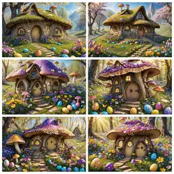MOON.QG 2025 Easter Photography Backdrop Enchanted Forest Fairy Spring Garden Mushroom House Background Child Party Decorations