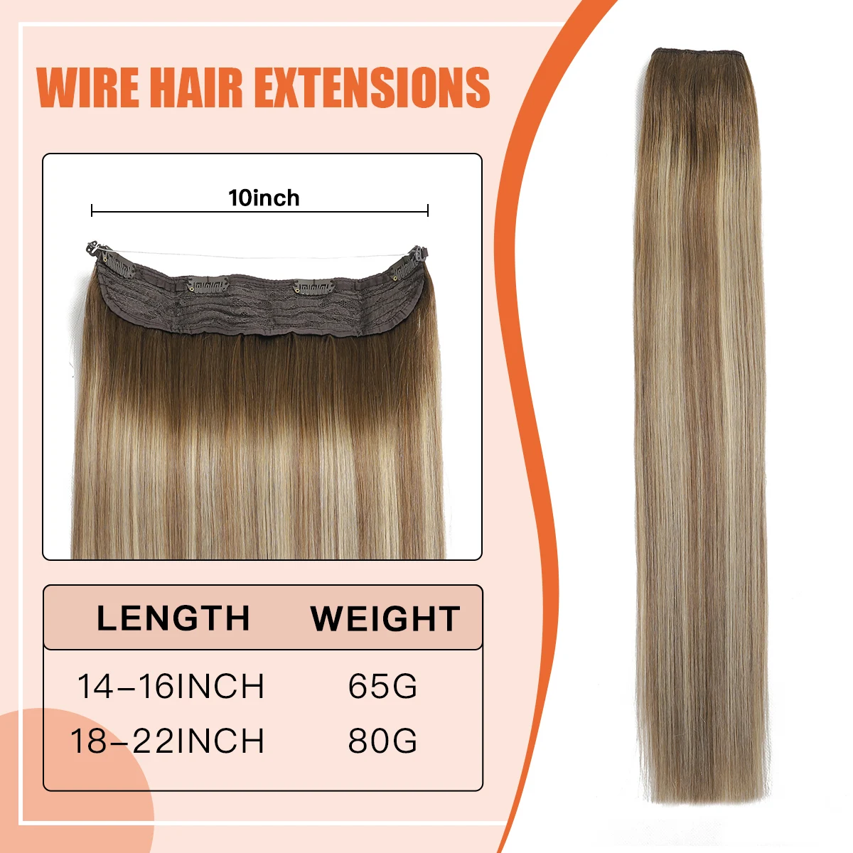 XDhair ekstensi rambut kawat untuk wanita 70g 85g 14 inci Balayage Ombre coklat ke abu-abu coklat dan pirang Halo ekstensi rambut