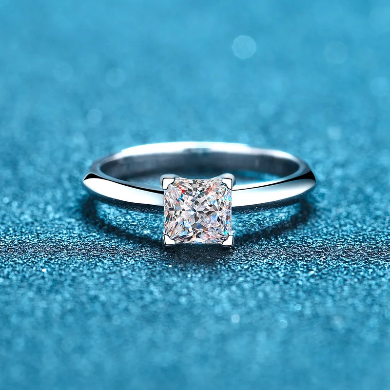Certified Pricess Cut Moissanite Engagement Ring 1CT 2CT Colorless VVS Diamond Bridal Proposal Rings Sterling Silver Weddig Band