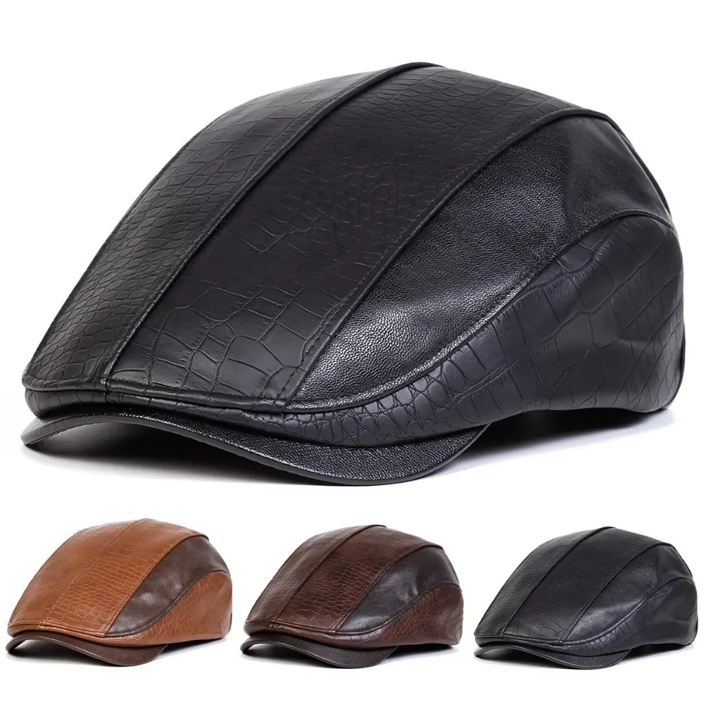 

Gifts Unisex Newsboy Caps PU Leather with Front Cap Men British Painters Hats Retro Hip Hop Berets