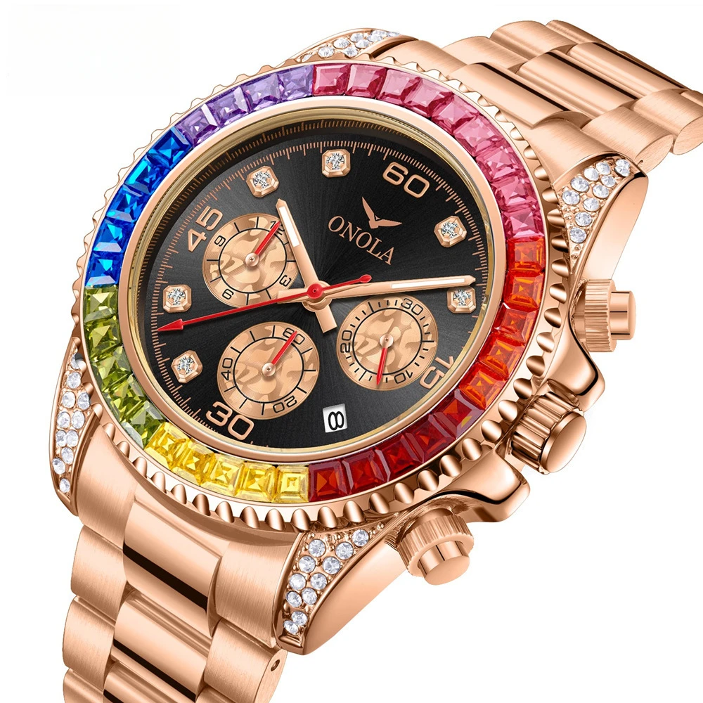 Fashion Casual Business Men's Watch Rainbow Di Waterproof Solid Core Stainless Steel Strap Quartz Watch Men's Luxury Watch