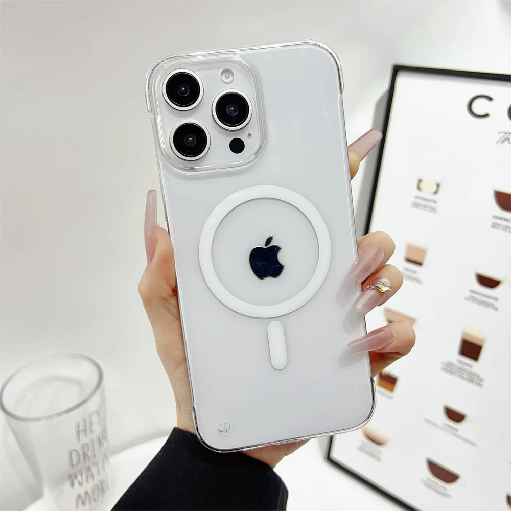 Ultradünne, transparente PC-Handyhülle für Magsafe, rahmenlos, für iPhone 18, 17, 15, 16 Plus, 12, 13, 14 Pro Max, kabelloses Laden, Hartschale – Detail 8