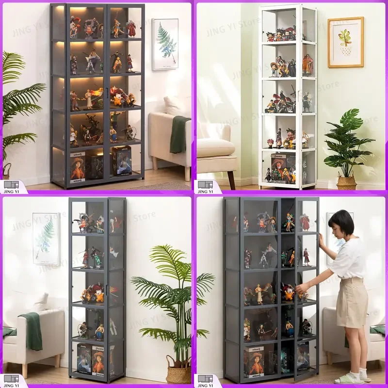 4-Tier Glass Door Display Cabinet with RGB LED Lighting Storage Curio Bookcase for Collectibles Toys Home Office Decor