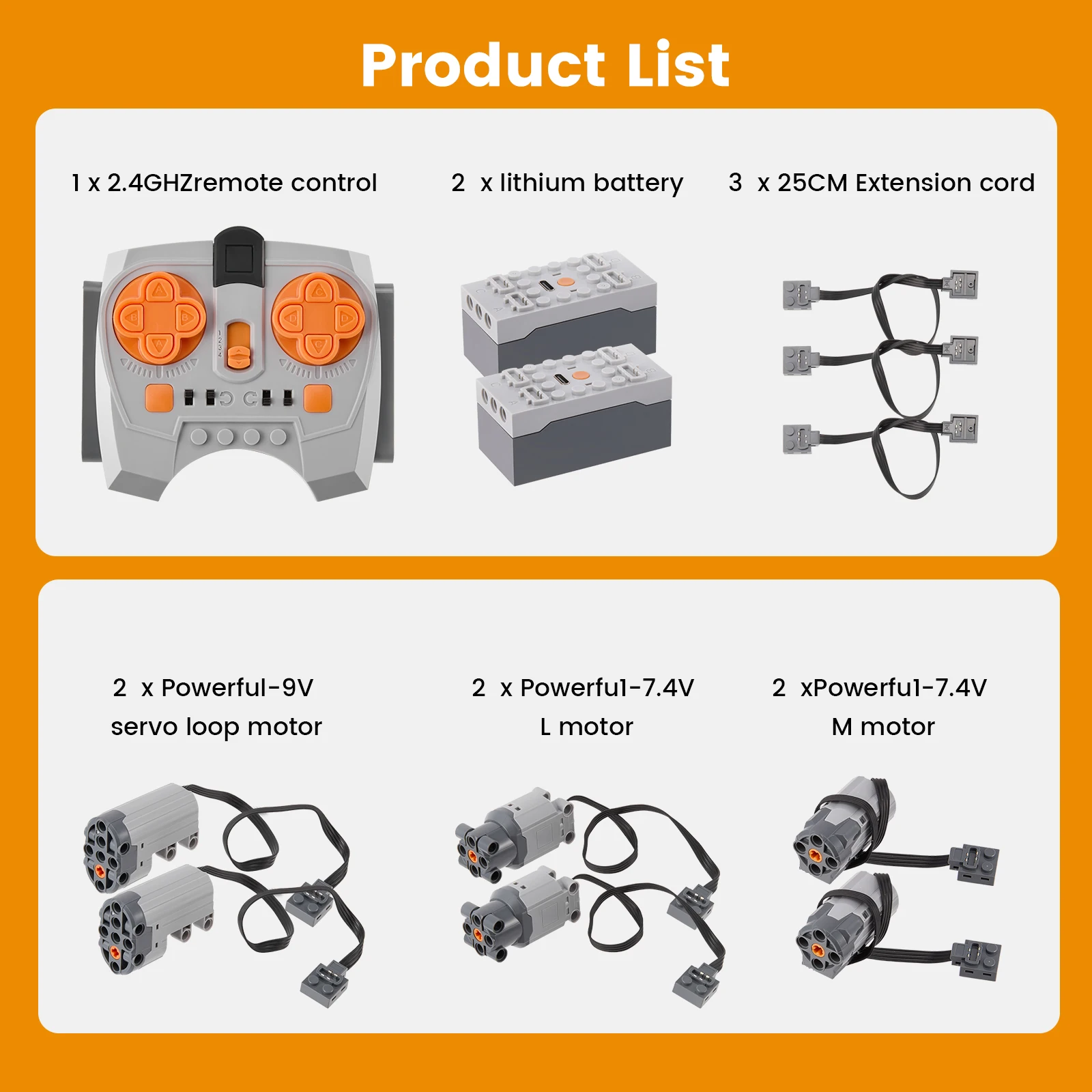 Für Power Functions Technic Teile Motor-Set 7/12 Stück Servomotoren Lithium-Batteriebox 2,4G Fernbedienung Empfänger für Legoeds