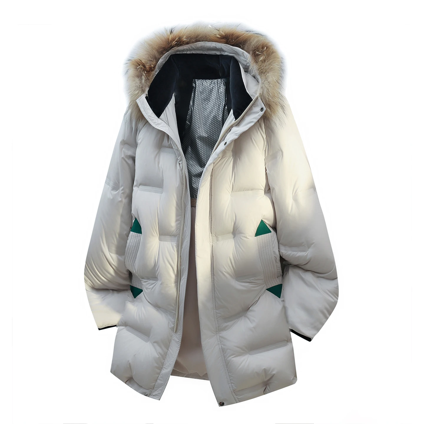 Chaquetas de plumón de pato blanco con capucha para hombre, de longitud media, cálidas, informales, holgadas, a prueba de viento, gruesas, de alta calidad, para invierno