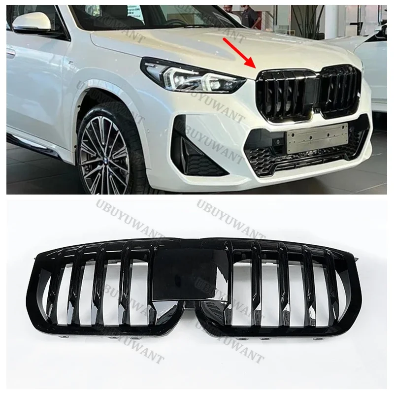 Parrilla delantera de repuesto para BMW X1 U11 iX1 M Sport 2022 2023 2024, parrilla de carreras, parrilla de parachoques, en ABS negro brillante.