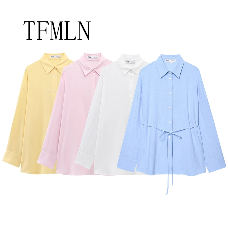 

TFMLN Women Fashion Summer Loose Blouses Shirts Female Casual Long Sleeve Tops Shirts Single Breasted Oversized Tops