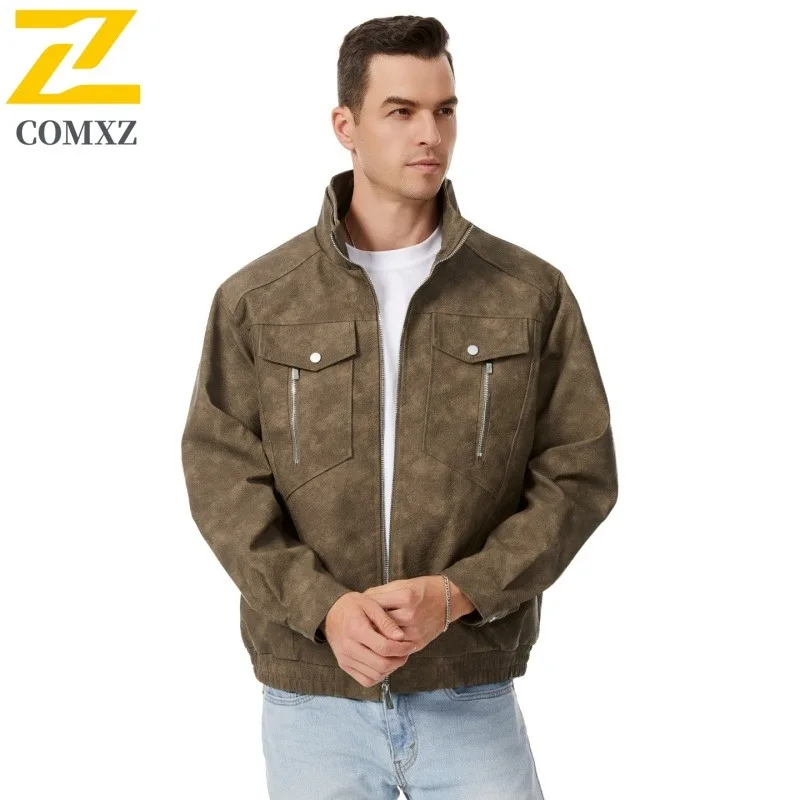 الرجال الكورية نمط السائق سترة الوقوف طوق بولي معطف معطف معطف جلد مقاوم للماء يندبروف المتضخم الشارع الشهير دراجة نارية ملابس خارجية #6