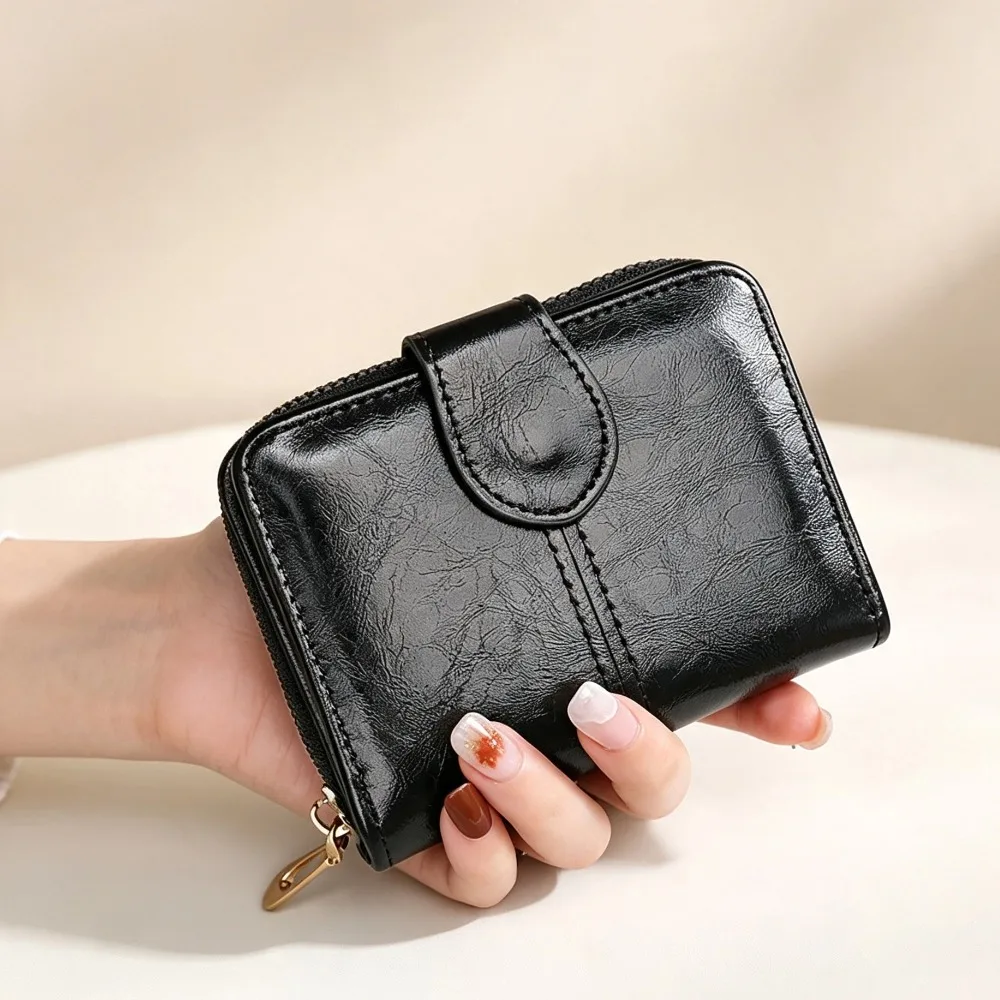 Vintage Women Short Wallet PU Leather Female Purse Multi Card Holder Zipper Coin Pocket Small Clutch Wallet for Ladies Daily Use