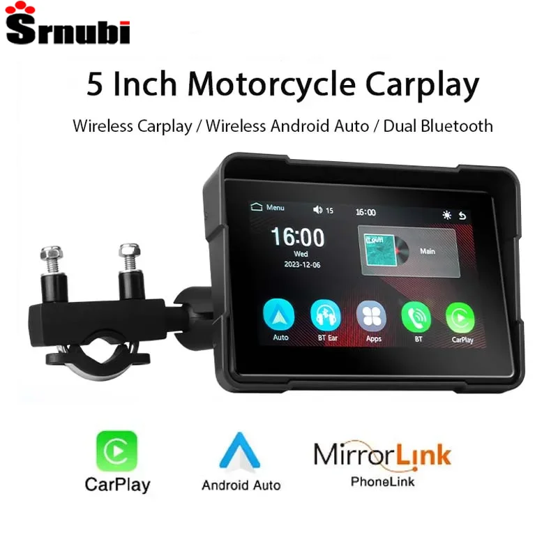 Carplay inalámbrico para motocicleta, de 5 pulgadas pantalla inteligente, portátil, Bluetooth, a prueba de robo, impermeable, visión nocturna, GPS, Android