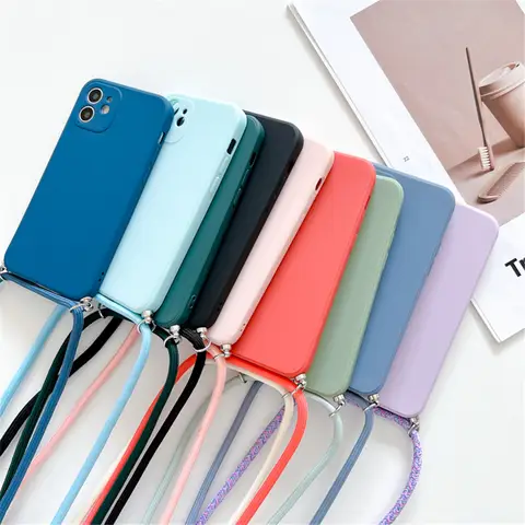 With Crossbody Lanyard Strap Phone Case For Huawei P40 Lite P20 P30 Pro Mate 20 Lite 30 Pro P Smart 2021 Soft Silicon Back Cover