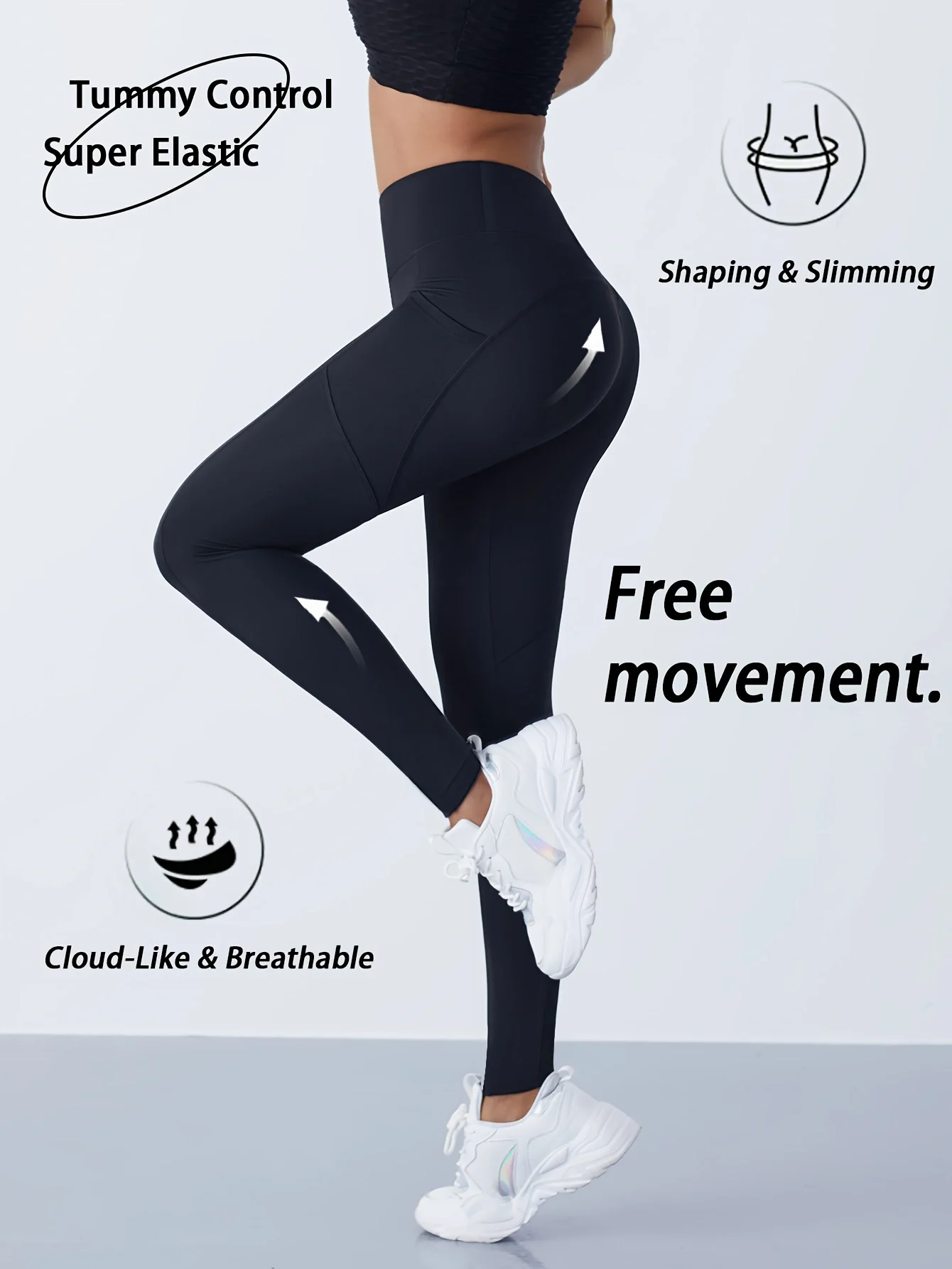 Women Solid Color Yoga Pants Side Pockets High Waist Tummy Control Hip Lifting Gym Fitness Sportswear Workout Leggings