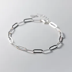 La Monada 16.5+2cm Simple Chain Bracelets For Women Silver 925 Sterling Elegant Oval Hollow 925 Silver Women's Bracelet