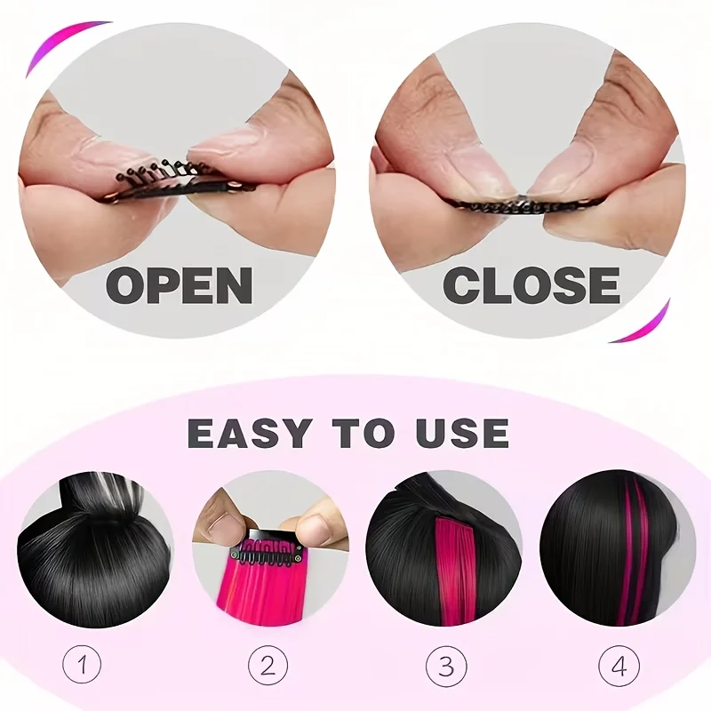 3pcs Set of Women's Rose Wig Clips, Y2K Style Shiny Sweet Cool Girl Style Synthetic Color Straight Hair Clips