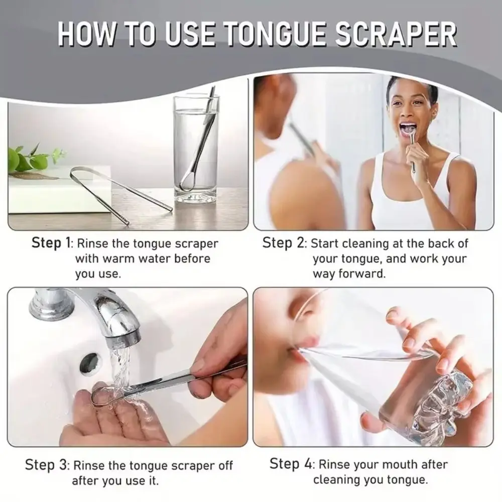 

New Stainless Steel Tongue Scraper Removing Bad Breath Silver Halitosis Clean Tongue Coating Cleaning