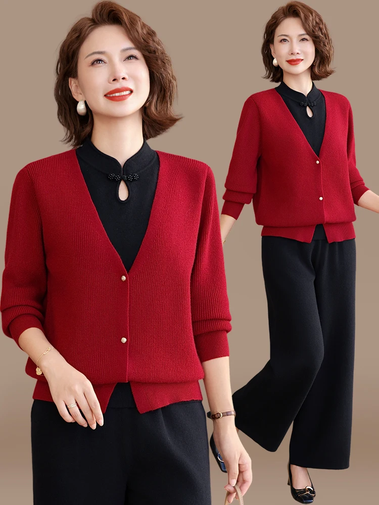 

Faionable Knitted Base Layer Top And Bot Set for Women Autumn Wear 2025 New Sle Loose Fit Polyester Fiber Long Pants